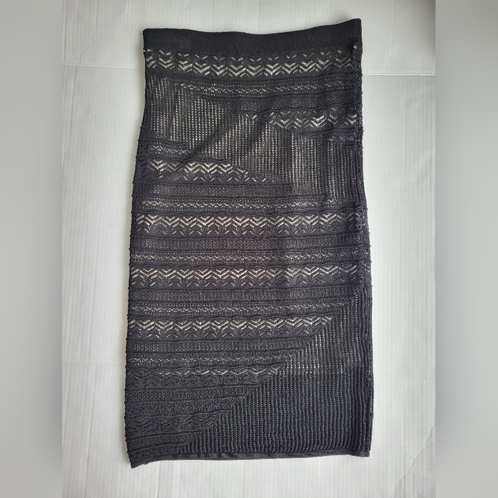 Rachel Roy Crocheted Midi Black Lace Pencil Skirt.
